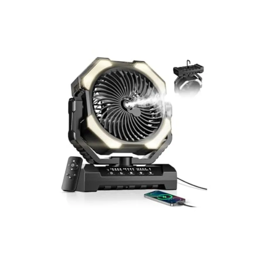 

Misting Fan, Portable Camping Fans with 9oz Water Tank, 24000mAh Rechargeable Fan with 4 Speed, Battery Powered Fans with 120H