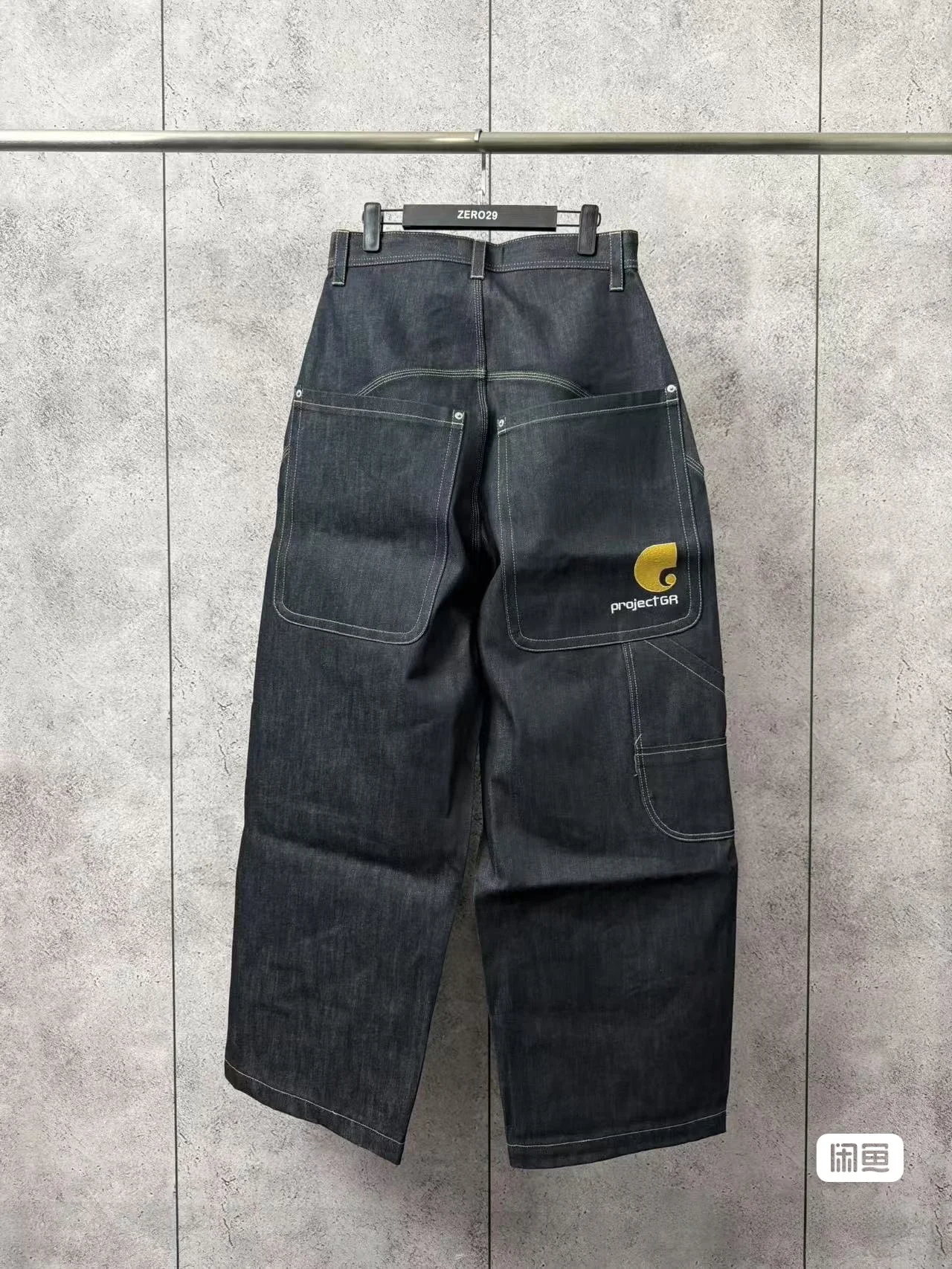 

Ailz Project Men's Straight Leg Workwear Jeans Original Color Long Trousers Loose Fit Korean Sle Casual Faion