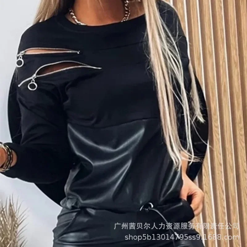 Womens Rompers Fashion Set Black Off Shoulder Design Long Sleeve Casual Splice Jumpsuit Women