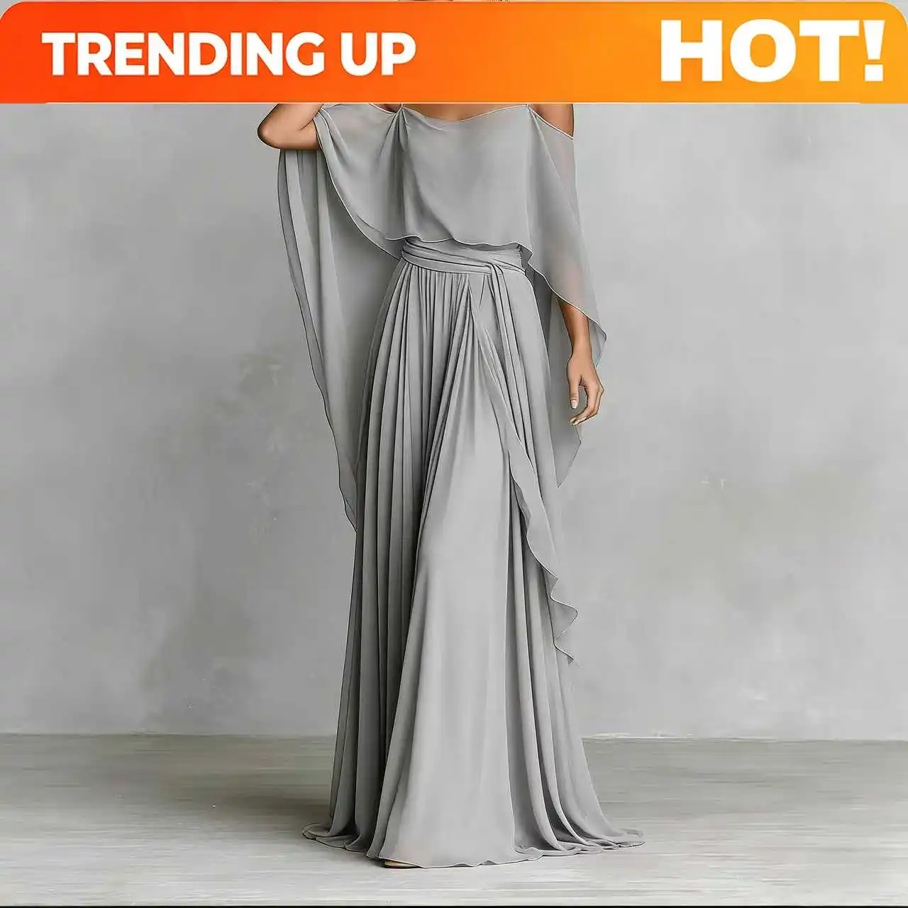 Vestido Largo de Gasa Sólida de Verano para Mujer, Elegante con Hombros Descubiertos, Manga Murciélago y Cintura Alta, Ideal para Invitadas a Bodas