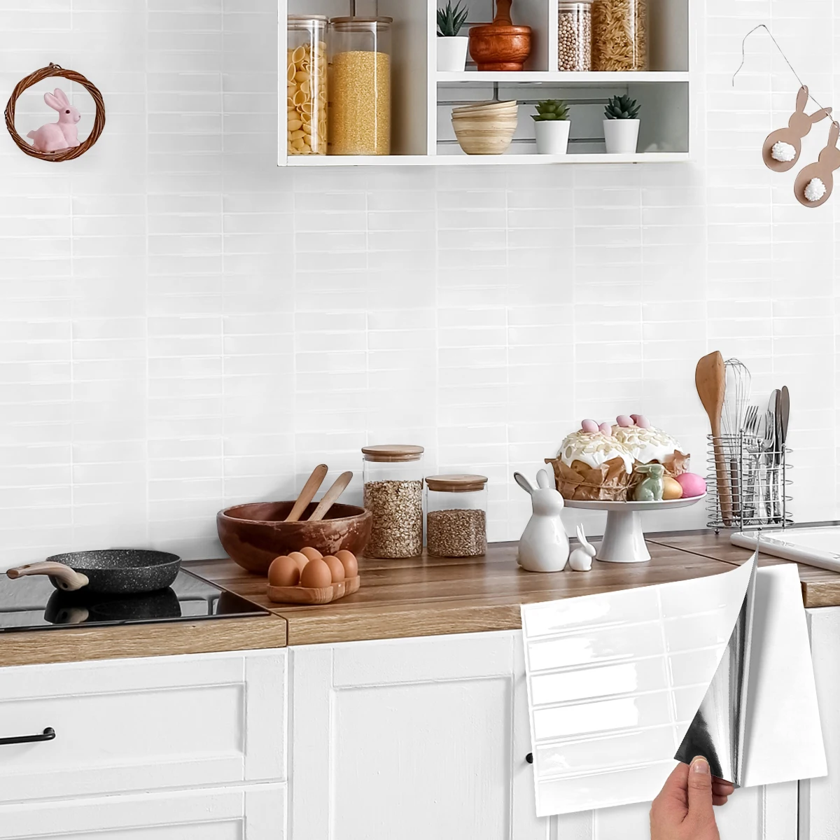 5-20pcs Heat Resistant Waterproof Wall Tiles Stickers Self-Adhesive Peel &Stick Kitchen Backsplash PVC Decals for Bathroom Decor
