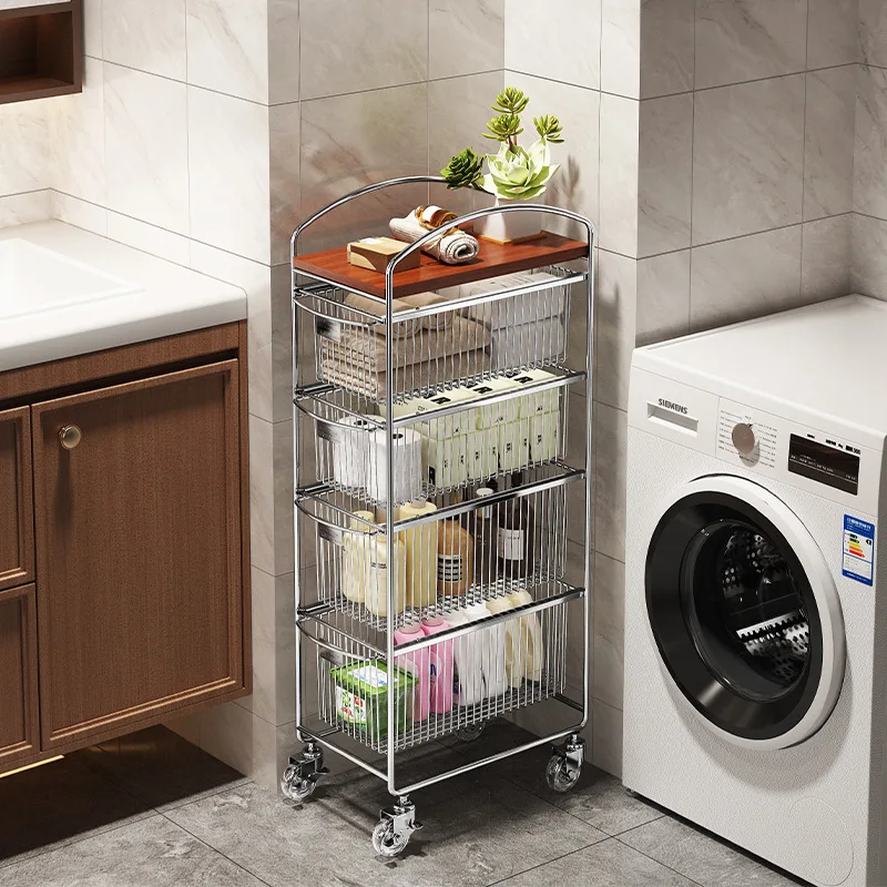 

Hxl bathroom storage rack floor-standing movable cart bathroom supplies storage rack