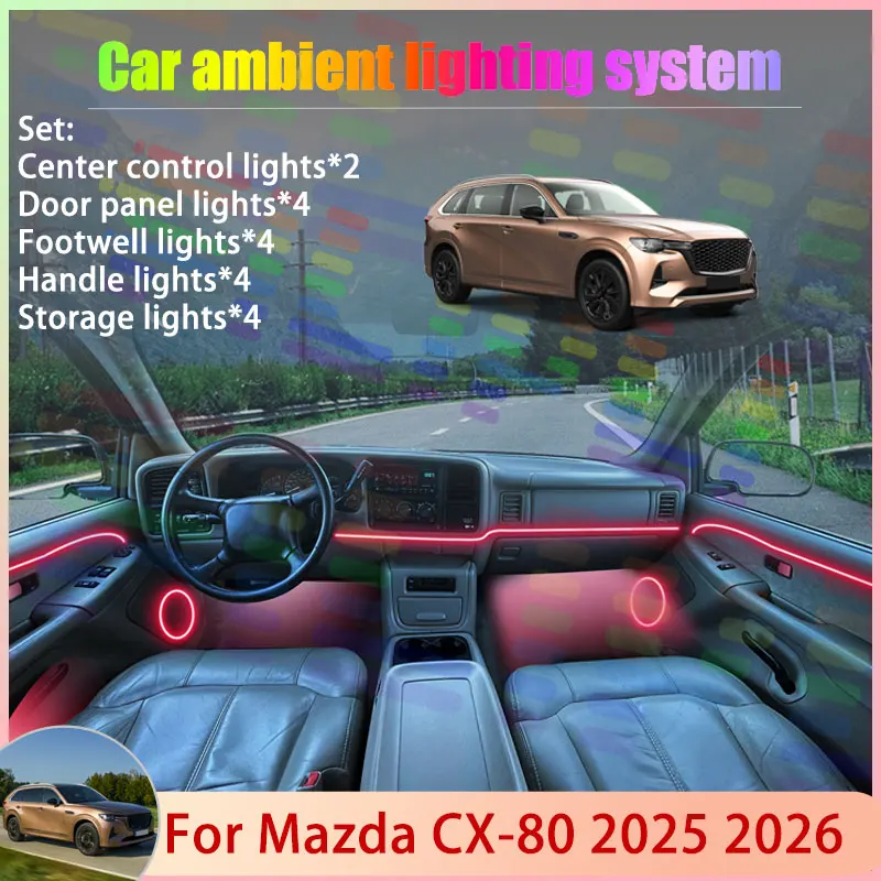 

Для Mazda CX-80 KL 2025 2026 SUV 2/18 в 1, автомобильная атмосферная лампа, абажур RGB, ансамбль, стример, атмосферный набор, автоаксессуары