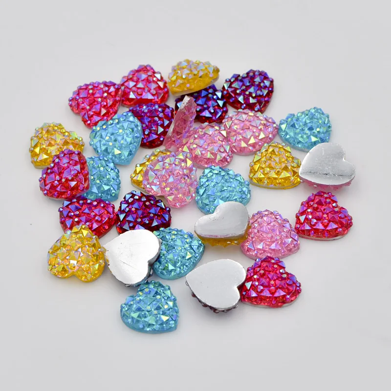 80Pcs 12mm AB Resin Heart Flatback Rhinestone Wedding Buttons/scrapbooking K97*2