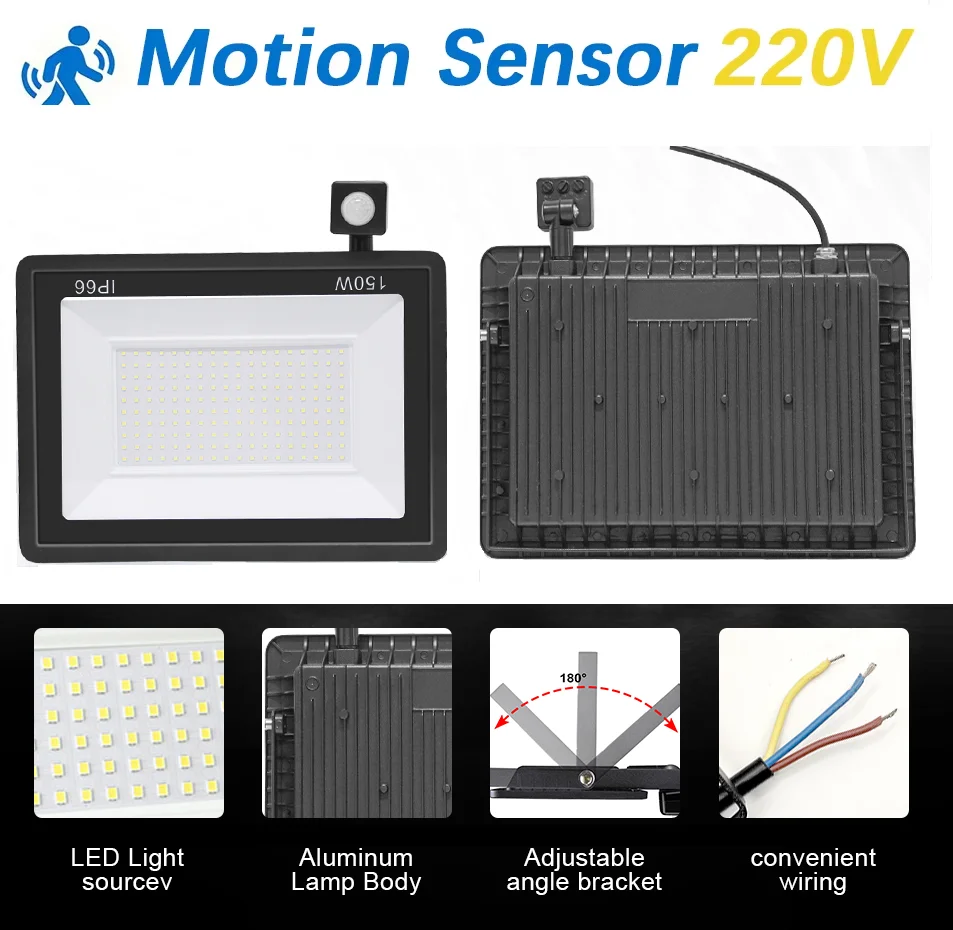

LED Floodlight PIR Motion Sensor Light AC 220V Exterior Projector Spotlight SMD2835 Outdoor Lighting Floor Lamp IP66 Waterproof