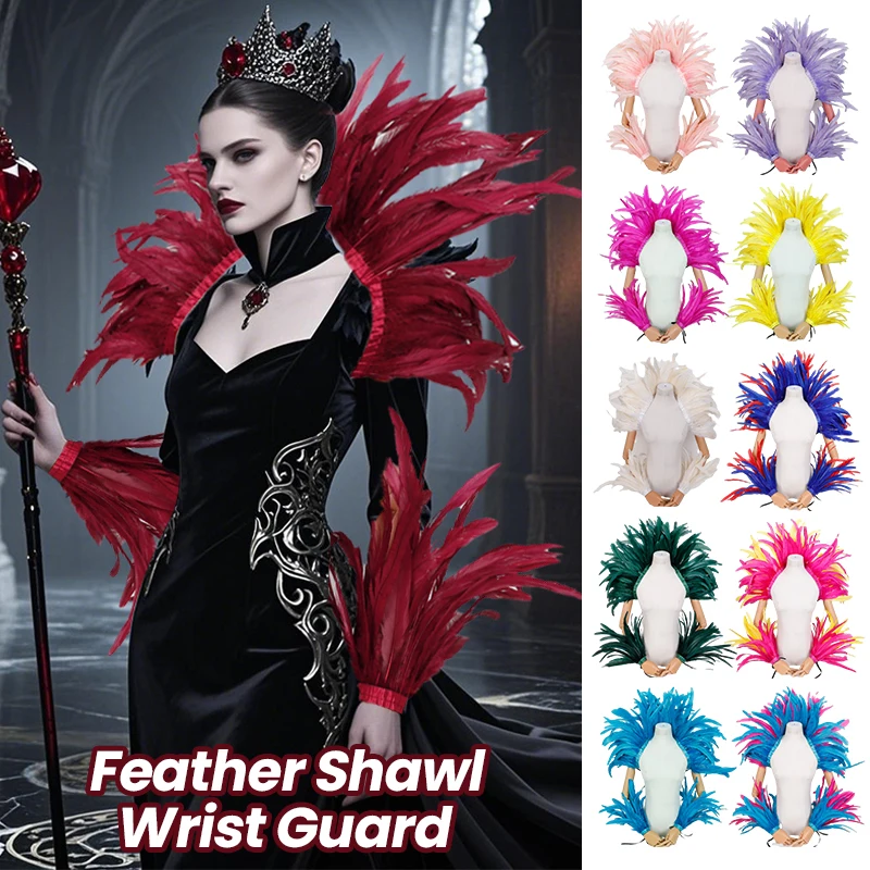 

Party Feather Shawl Carnival Elegant Womens Shawl Wrist Cuffs Cosplay Prop Punk Masquerade Feather Cape Halloween Costume