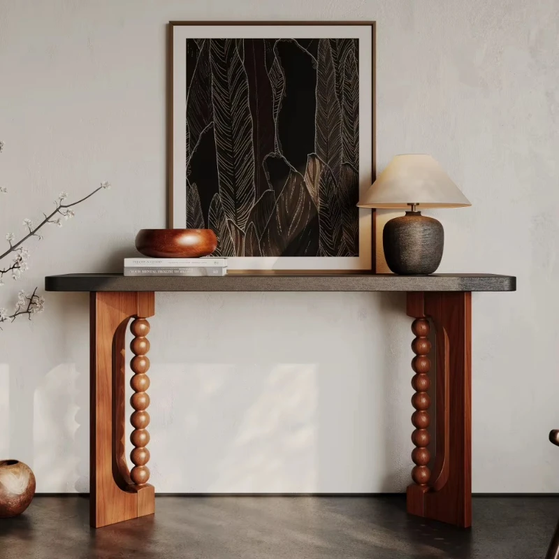 59-Inch wooden couch table, located behind the sofa, suitable for narrow corridors and uniquely designed