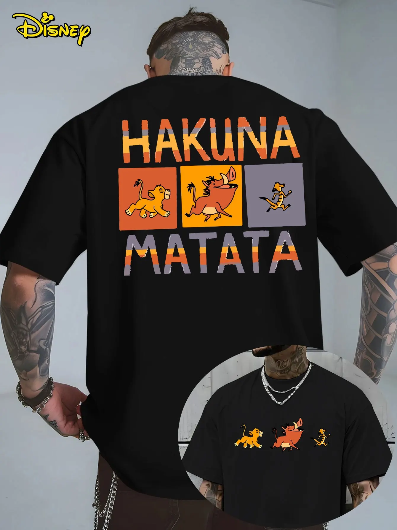Camiseta con estampado del Rey León de Disney, ropa de verano para actividades temáticas y de ocio diario para hombre, camiseta de algodón unisex de manga corta de gran tamaño