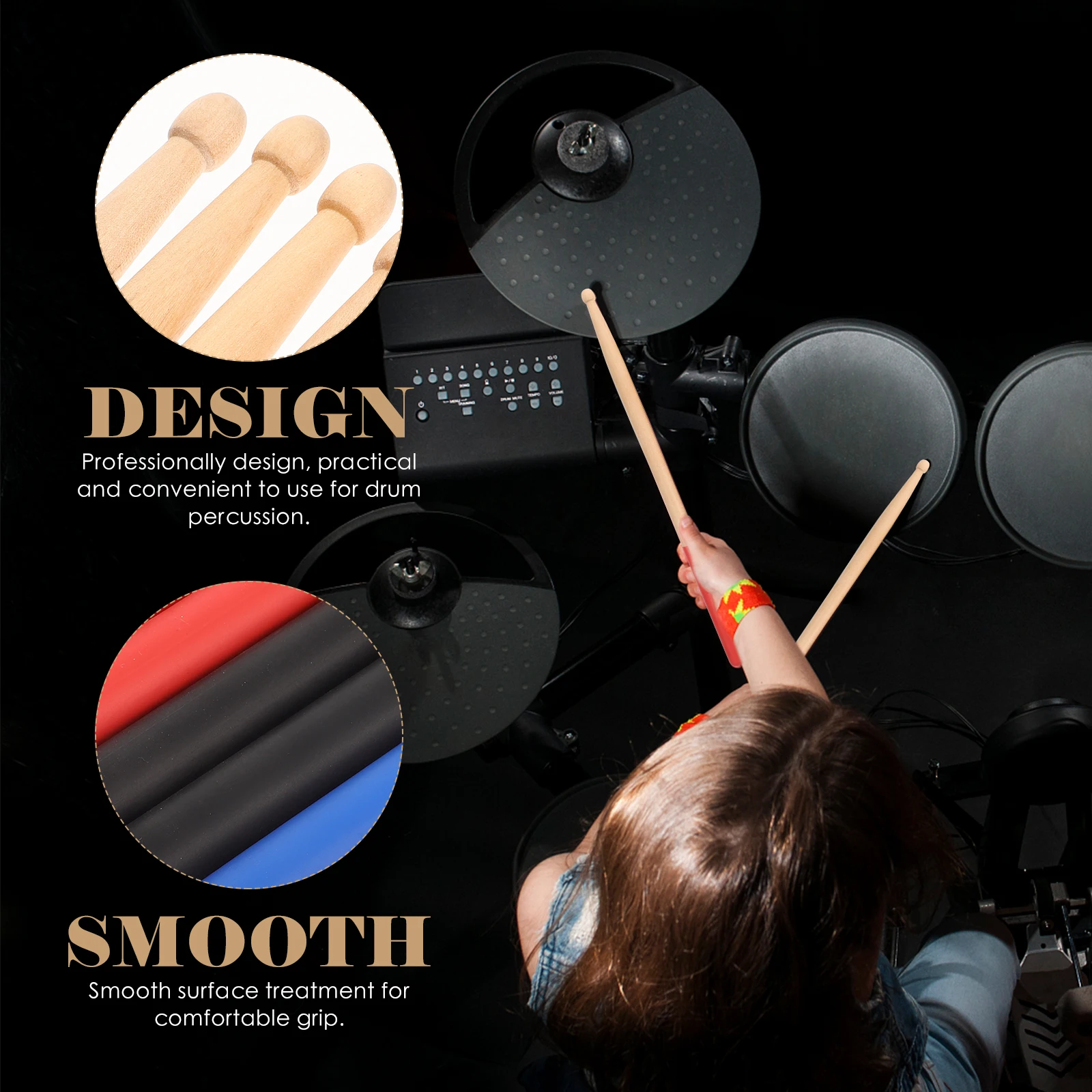 

3 Pairs Anti-slip Drum Stick Sticks Musical Drumstick Drumsticks Maple Percussion Wood Wooden