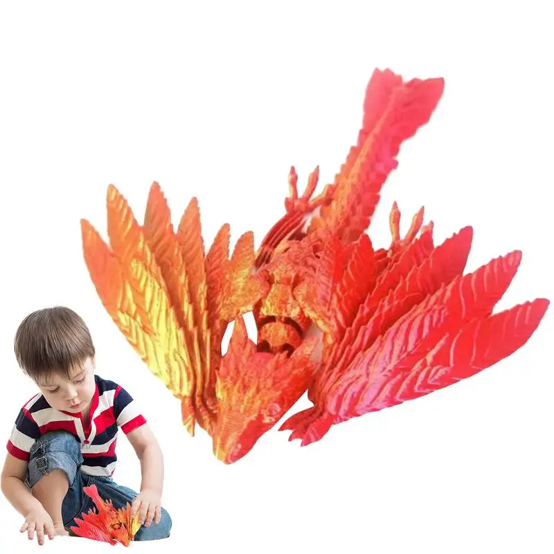 3D Printed Dragon Feathered Wyven Dragon Toy Articulated Miniature Dragon Statues Stress Relief Office Desk Novel Toys For Kids