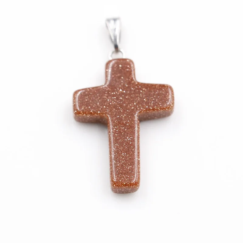 1PColor random wish hot selling European and American fashion natural stone cross necklace pendant stone cross pendant wholesale