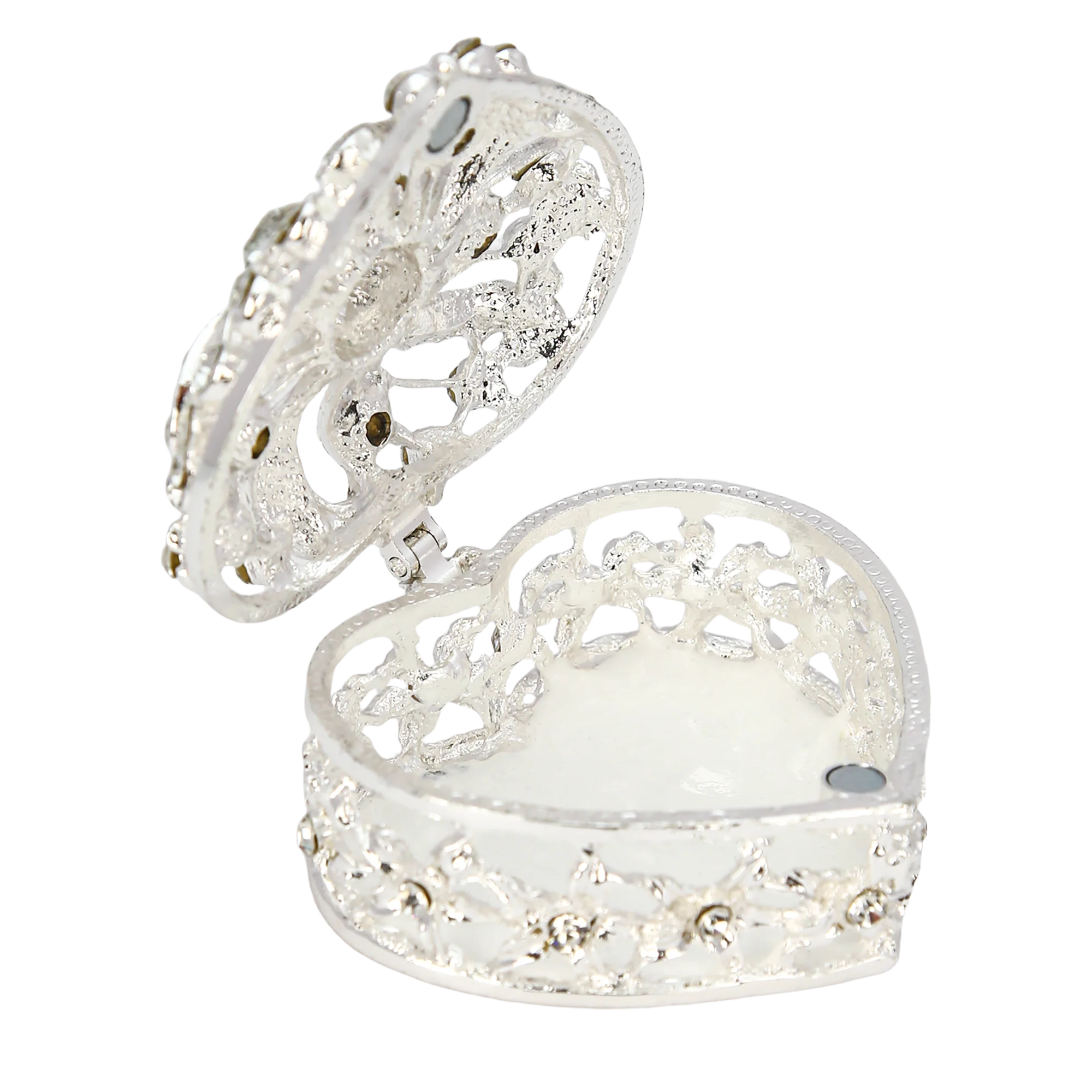 Silver Heart Shaped Jewelry Box for Wedding Coins Decoration Jewellery Box with Rhinestone Wedding Gift for Bride Collection Box