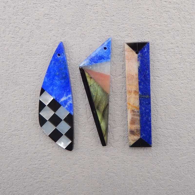 3Pcs Natural Stone Pendants For Jewelry Making,Lapis Lazuli Labradorite Obsidian Pendants DIY Making,42x13x3mm,8g