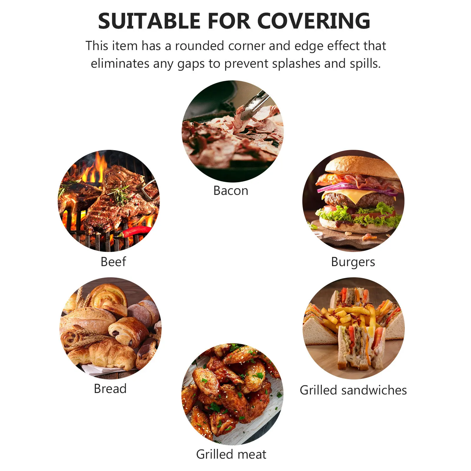 

Stainless Steel Food Cover Heavy Duty Oilproof For Bacon Burgers Grilled Sandwiches Outdoor Indoor Cooking Steak Hood Dish