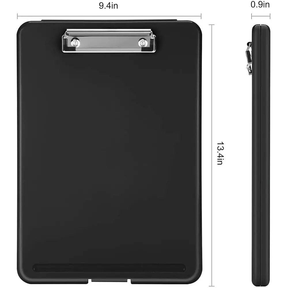 1-piece clipboard with storage function, letter paper size, slim design, suitable for home and office, memo clipboard (black)