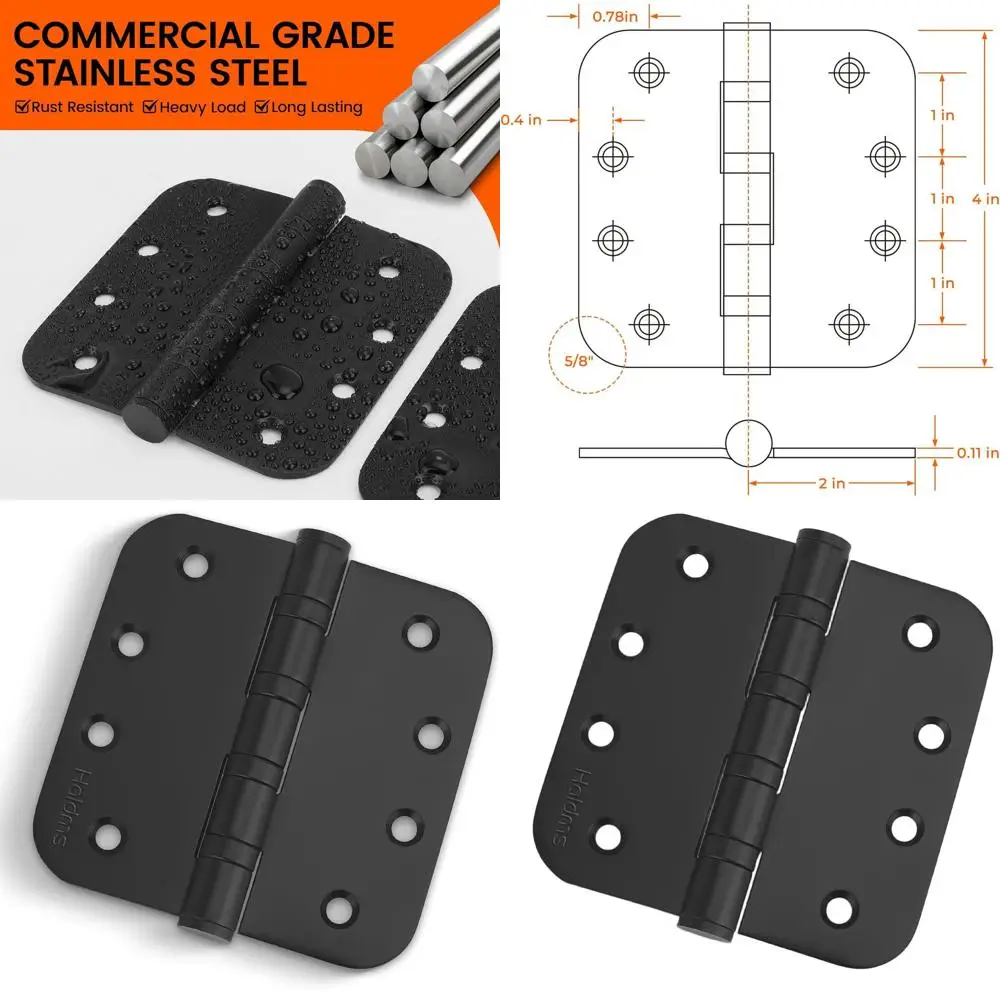 

Matte Black 304 Stainless Steel Ball Bearing Hinges - 4 for Doors, Interior & Exterior Use (6-Pack)