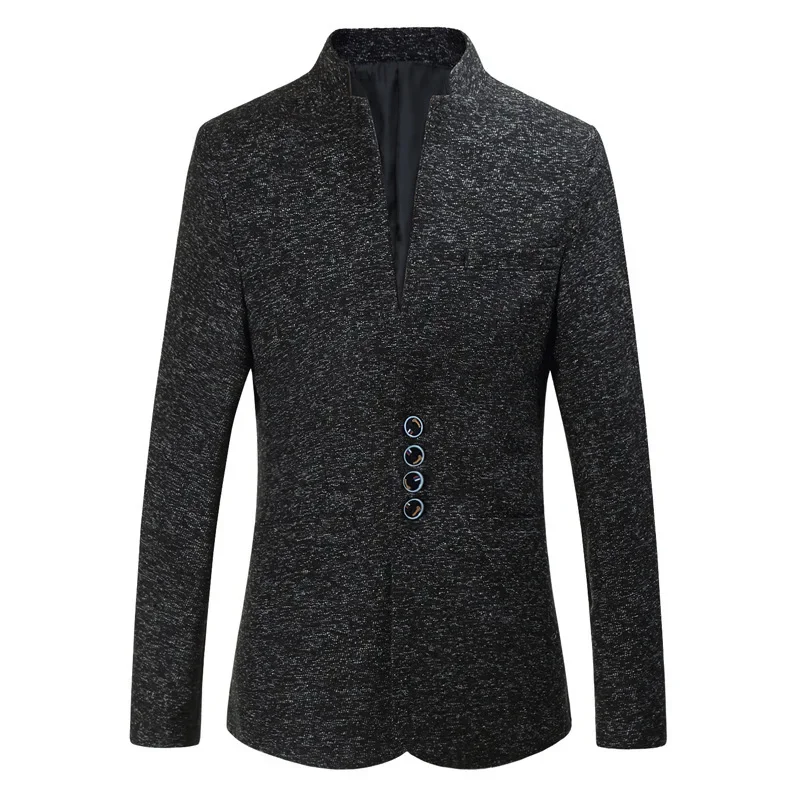 Mens Stand-up Collar Blazers Winter Multi-buckle Plus Size Slim Suit Jacket