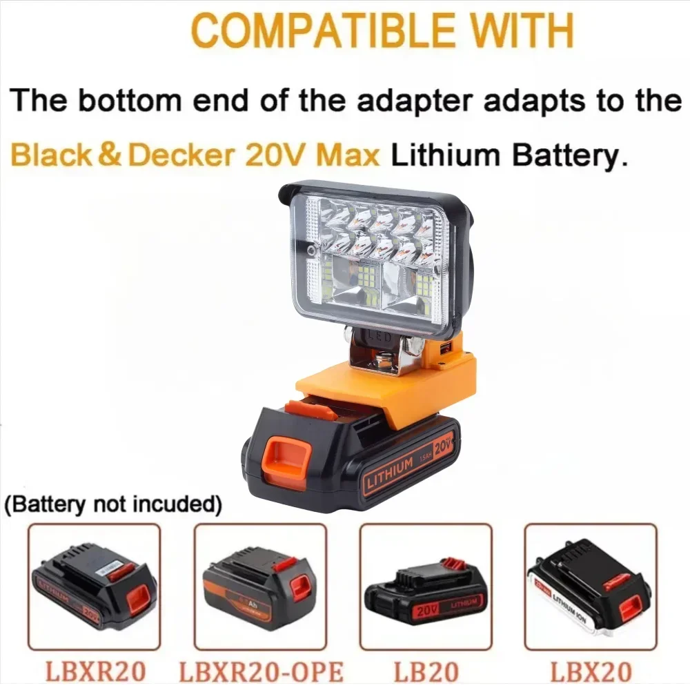 LED Work Light for BLACK AND DECKER 18V/20V MAX Battery Portable Outdoor Camping Emergency Lights with USB(excluding Battery)