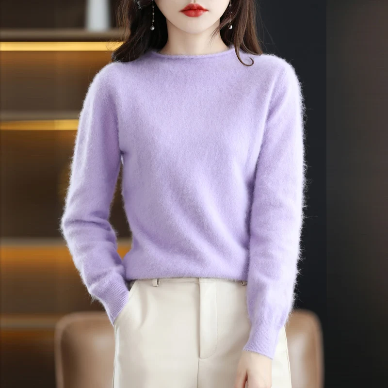 Autumn and Winter 2022 New Women\'s Sweater 100% Mink Cashmere Women\'s O-Neck Pullover Casual Knitting Korean Loose Fashion Top