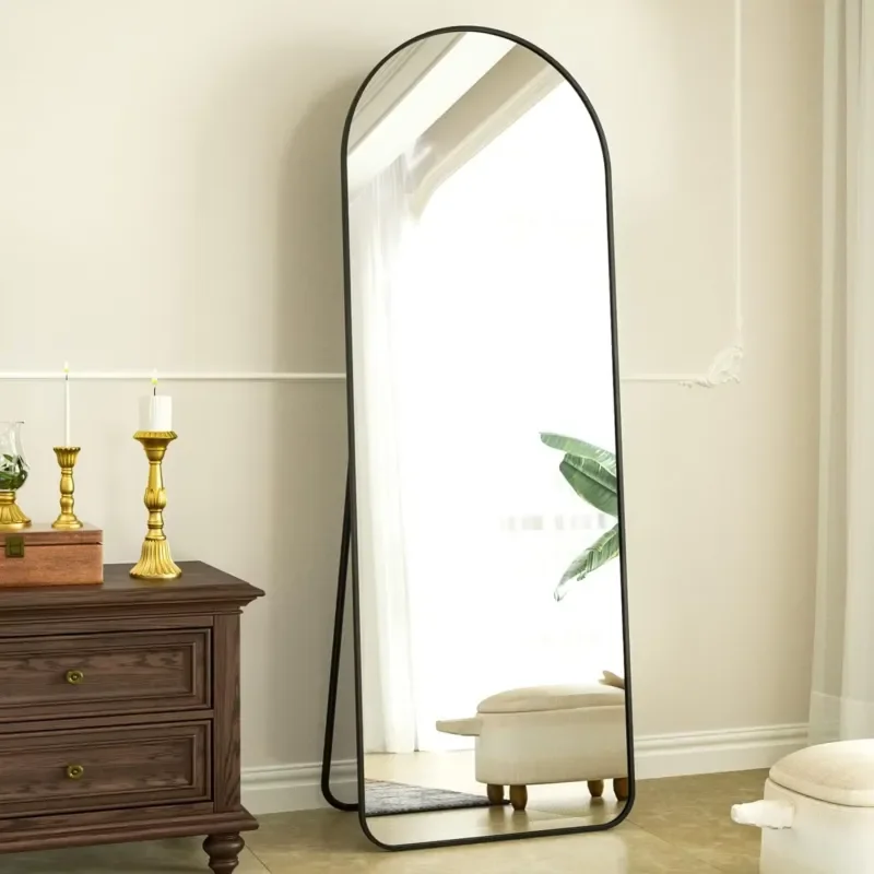 Large Gold Black Framed Dressing Mirror Modern Glam Oval Design Arched Floor Wall Mount Standing Full-Length Body