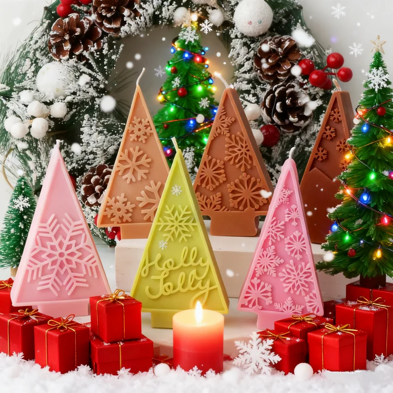 Flache Weihnachtsbaum Silikonform DIY Relief Schneeflocke Frohe Weihnachten Musterform Handwerk Seife Gips Gipsform Kerzenzubehör