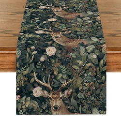 William Morris Plant Deer Fox Table Runner Polyester Table Runners for Dining Room Cottagecore Polyester Table