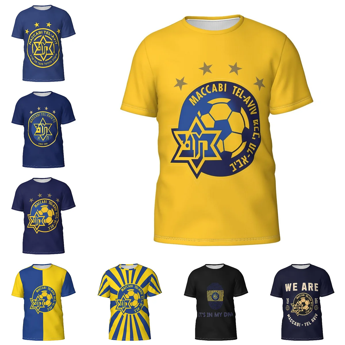 Maccabi Tel Aviv Men's Athletic Cotton Classic Short Sleeve Crewneck T-Shirt Tee Shirt