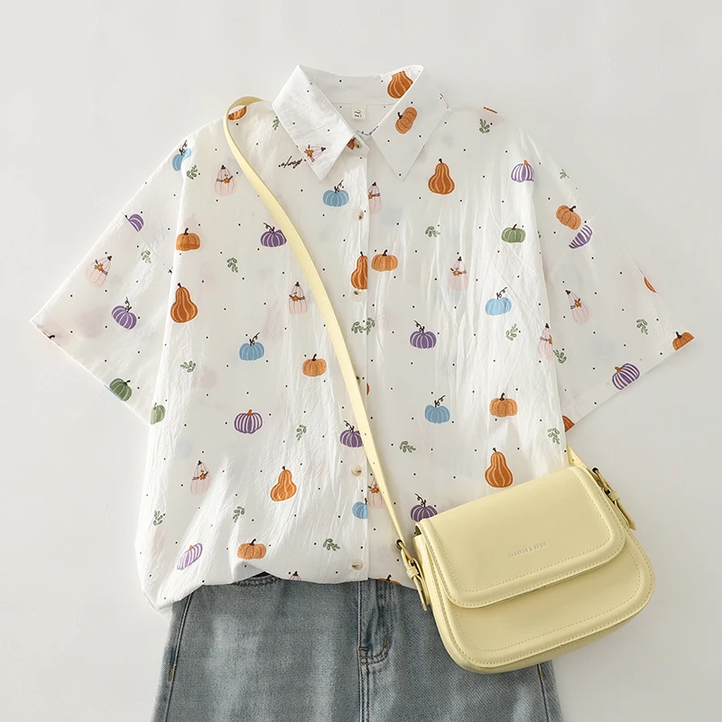 

Women's plus Size Cotton Linen Shirt Summer New Style Short Sleeve Printed Fashion Outerwear Belly Covering Straight Cut Blouse