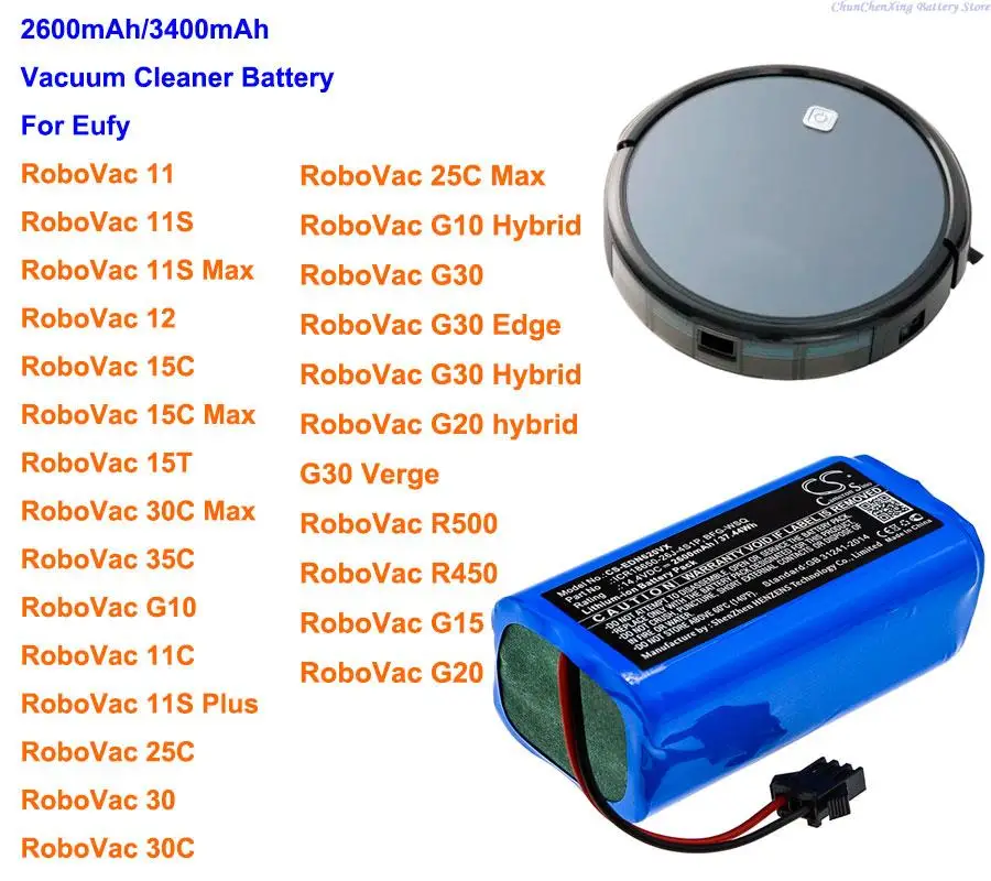 

Аккумулятор 2600 мАч/3400 мАч для Eufy RoboVac 11,11S,11S Max,RoboVac 12,15C,15C Max,15T,30C Max,35C,G10,11C,11S Plus,25C