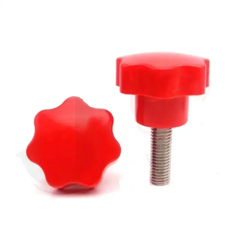 

yQjcwbTD 2Pcs M6 Red Seven stars corners Plum blossom Torx T&TX Plastic head Hand screw stainless steel handle rotate bolt 10mm-