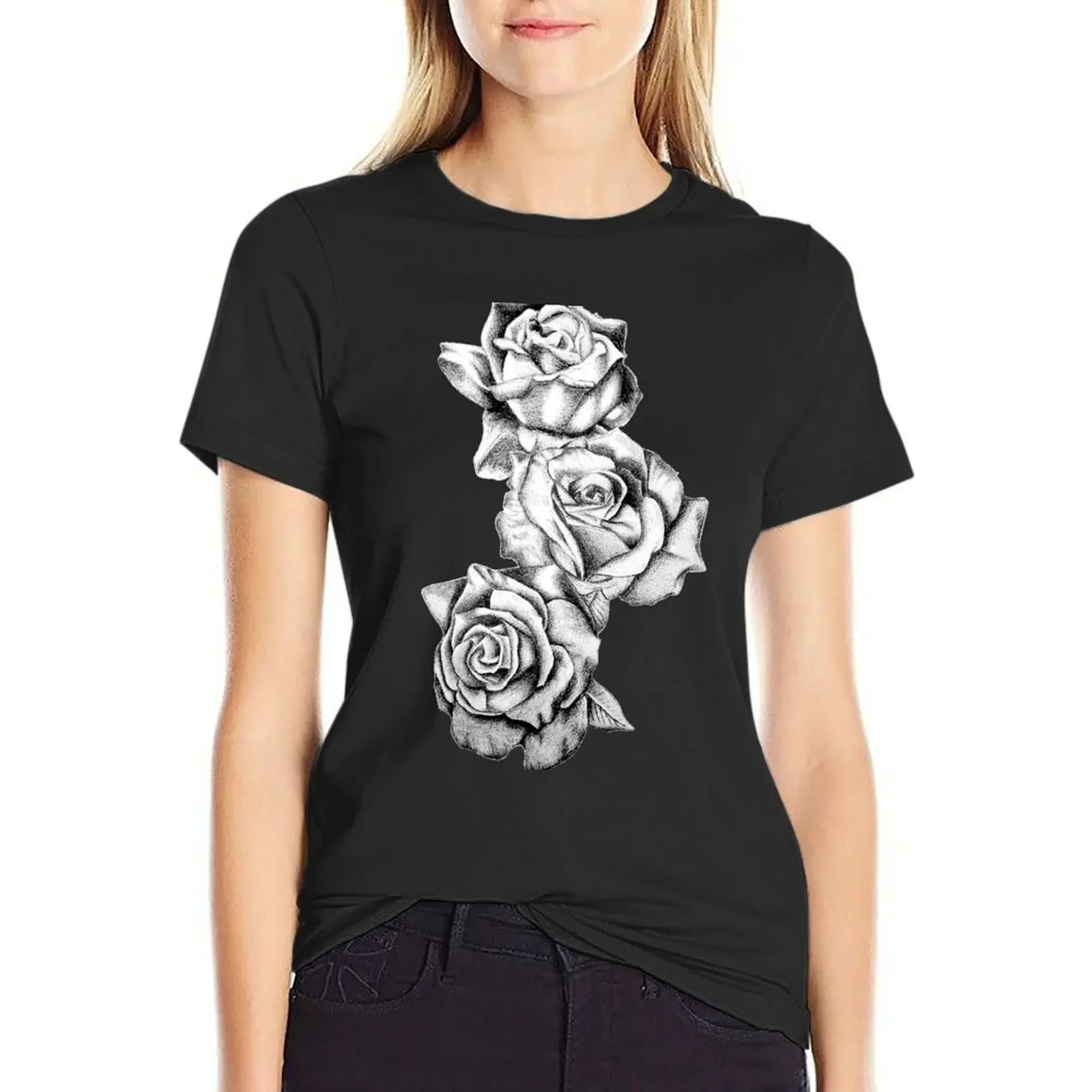 

Roses T-Shirt tees vintage clothes cotton t shirts Women