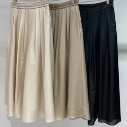 Female High Waist Half-Body Skirt, Versatile Thin Belt, Solid Color, Heavy Beading, Acetate, Early Spring, New, 2022