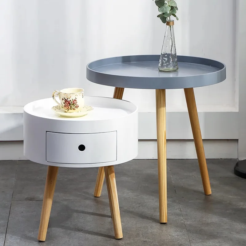 

Small Round Modern Wooden Nightstand Minimalist Bedside Table Creative Design