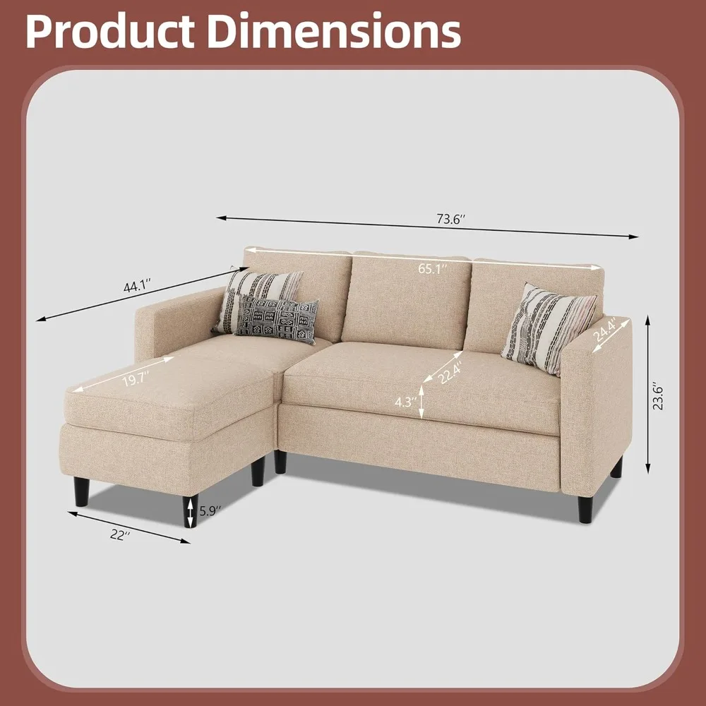 セクショナルソファ カウチ コンバーチブル L字型ソファ オットマン付き リビングルーム用小型セクショナルソファ、小型用3人掛けソファ