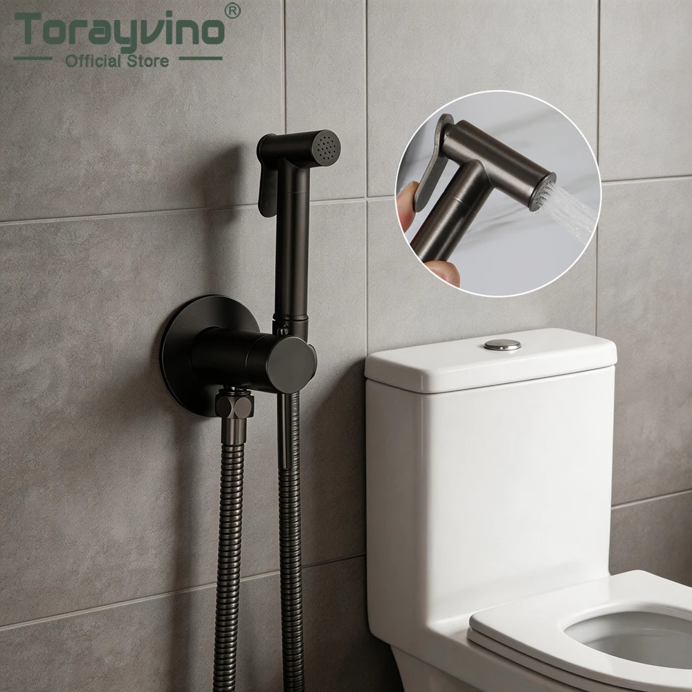 

Torayvino Bathroom Handheld Bidet Sprayer Kit Wall Mounted Brass Bidet Faucet for Toilet High Pressure Toilet Sprayers w/ Hose
