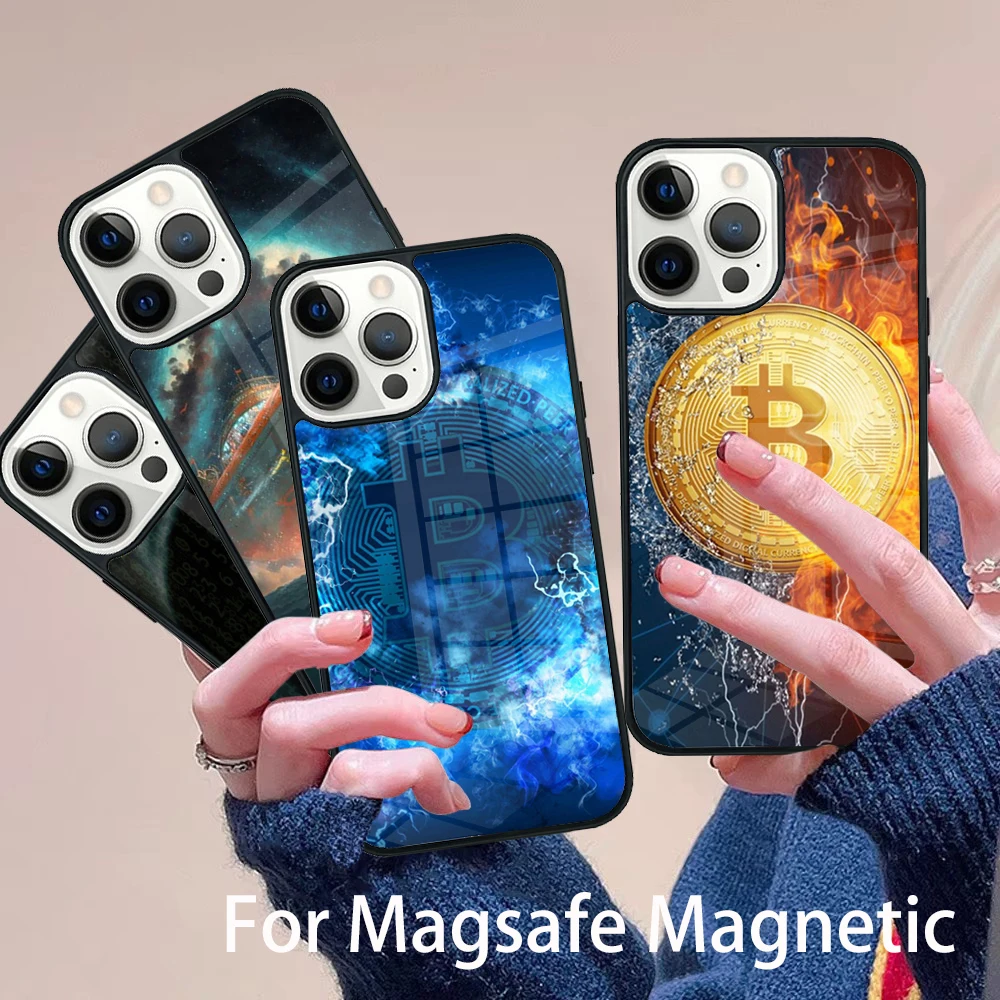 

BTC Bitcoin Phone Case Magesafe Magnetic Wireless Charge Cover For IPhone 16 11 12 13 14 15 Pro Max Plus Mini