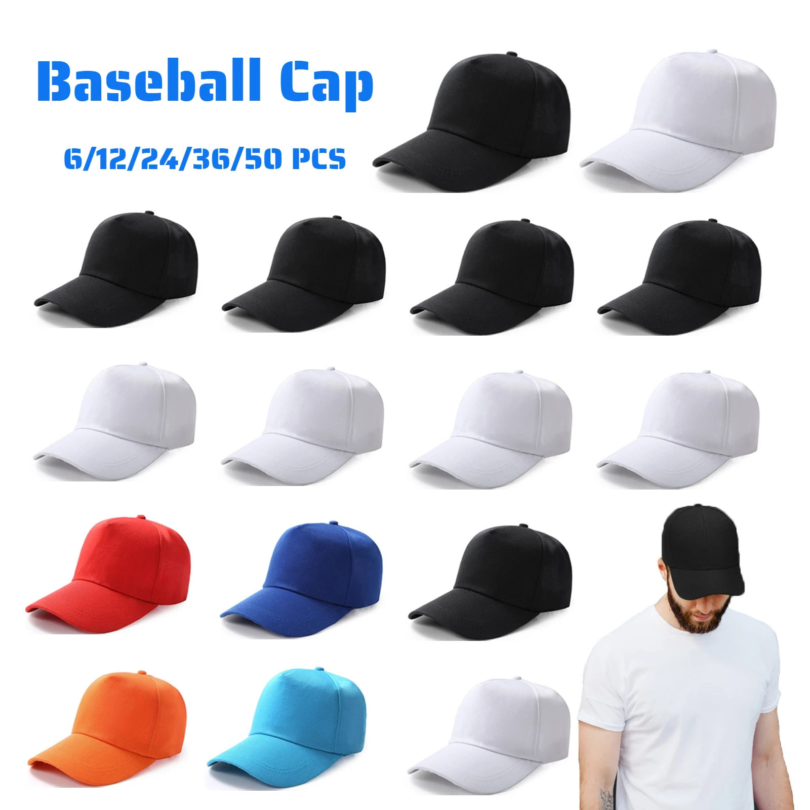 6-50Pcs Bawełniana czapka z daszkiem dla zespołu DIY Regulowana czapka przeciwsłoneczna Unisex Golf Baseball Hat Trucker Hats Hip Hop Hat Visor Caps.