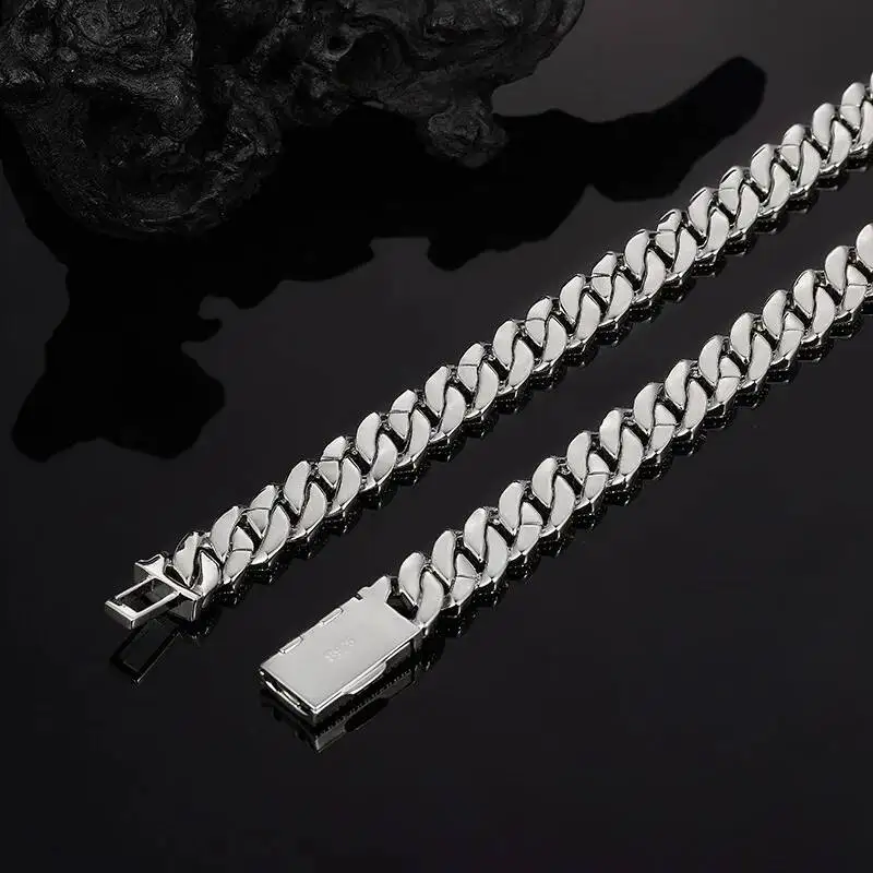 Fashion RTS Hot Selling Pass 925 Silver 12mm Two Rows Iced Hip Hop VVS Moissanite for Certified Brilliant Cut Cuban Link Chain U
