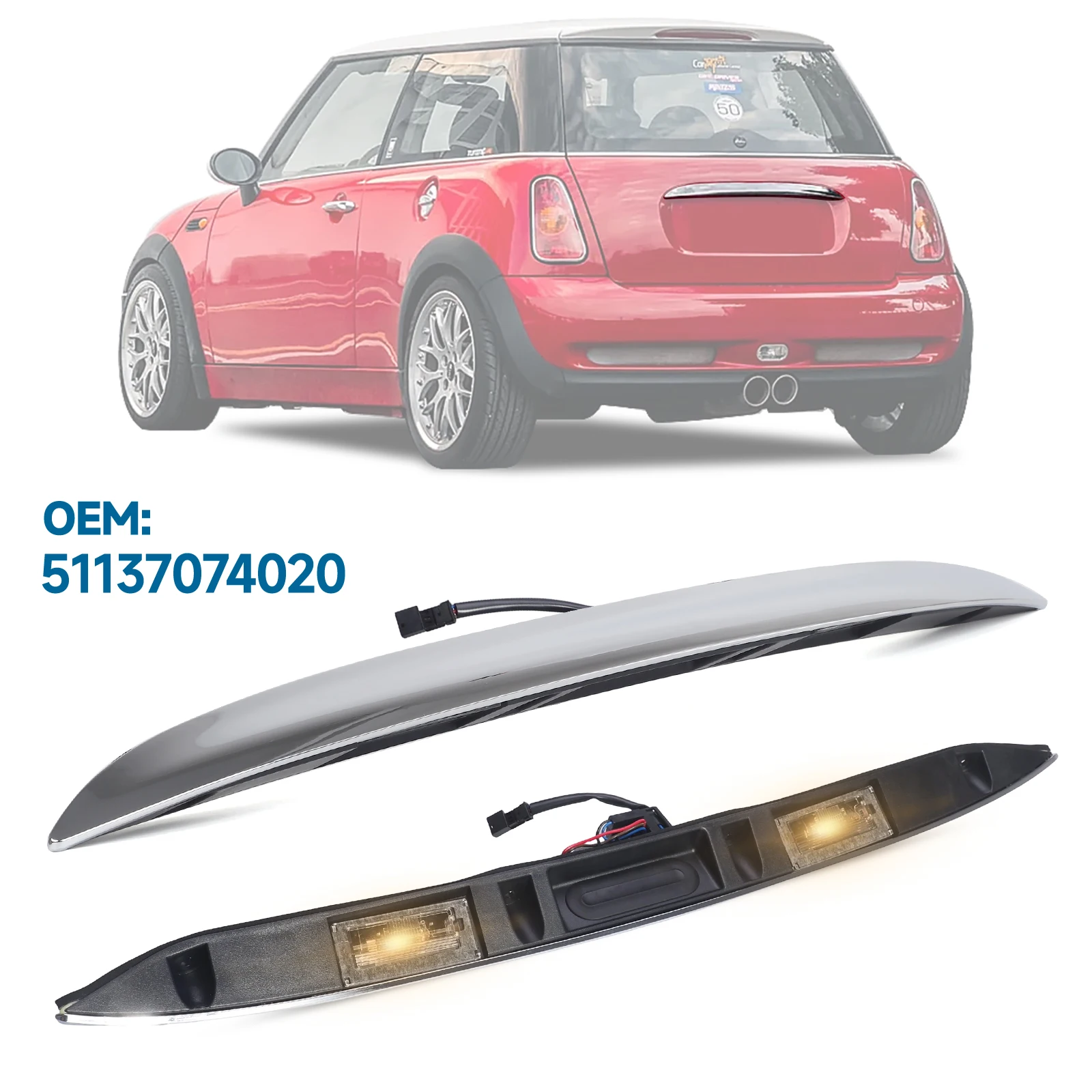 51137074020 for BMW Mini Cooper R50 R52 R53 2002 2003 2004 2005 2006 2007 2008 Rear Hatch Trunk Handle Hatch Grip with Lamp New