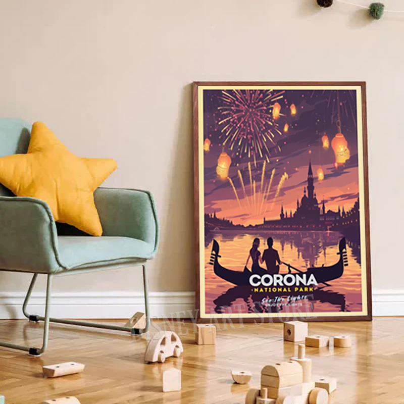 لوحة فنية مستوحاة من الحديقة الوطنية من ديزني أرينديل، جمجمة روك، هاكونا ماتاتا، كورونا والجنة شلالات قماشية ديكور المنزل