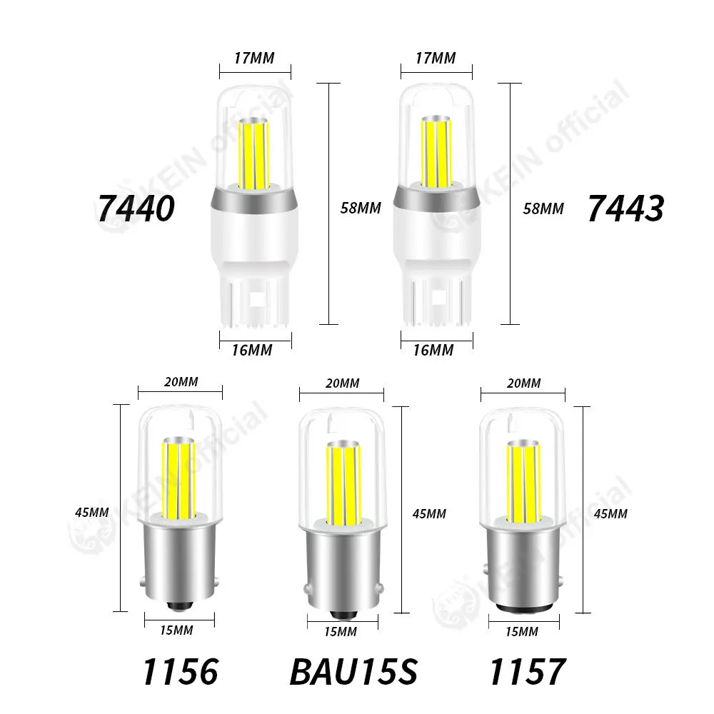 KEIN 1x P21W 1156 1157 BA15S T20 7440 7443 S25 BAY15D BAU15S PY21W WY21W W21W R5W P21/5W W21/5W Żarówka LED Samochodowa Lampa Sygnalizacyjna — zdjęcie 5