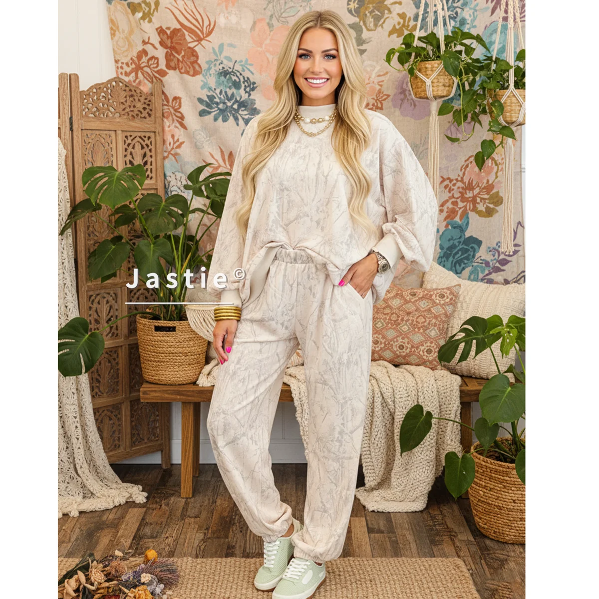 

Женский однотонный комплект брюк с мраморным принтом, толстовка большого размера с длинными рукавами + брюки для бега, мягкий удобный комплект из 2 предметов, повседневная домашняя одежда