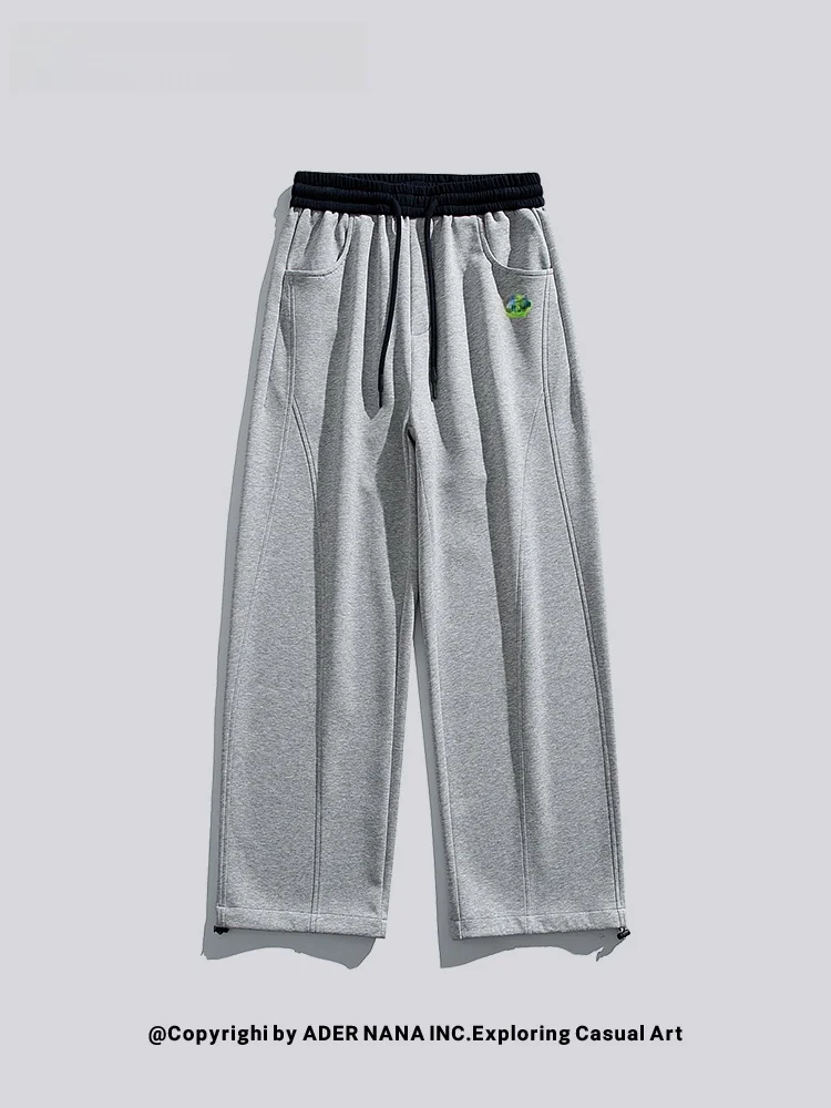 

American Sle Casual Straight Leg Pants Men's Loose Dstring Trendy Long Pants High Waist Button Cotton Autumn Winter