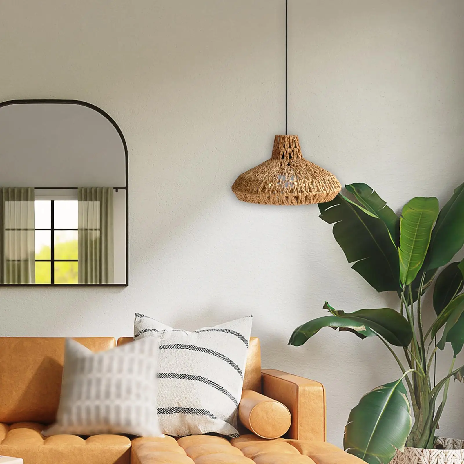 

Woven Pendant Ceiling Light Shade Paper Rope Rattan Weave Lampshade Retro Cover for Living Room Bedroom Hotel Restaurant