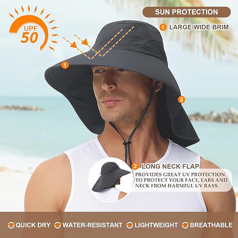 Outdoor Sun Hat with Neck Flap for Women & Men UV Protection Fishing Hat Wide Brim Sun Protection Gardening Hat