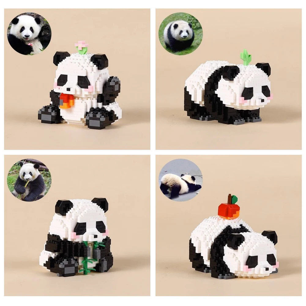 Micro Panda Building Block Toy Creative Cute Kawaii Animals Diy Assembled Bricks Educational Toys Car Table Decoration Kids Gift