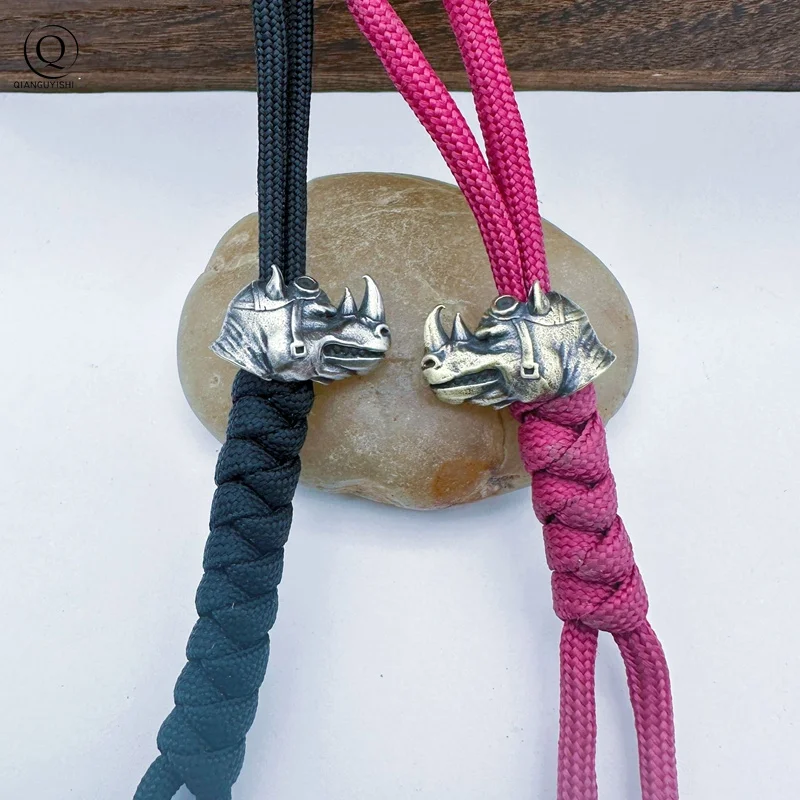 Rhinoceros Head Brass Knife Beads EDC DIY Paracord Woven Bracelets Lanyard Pendants Accessories Outdoor Tool Hangings Charms ﻿