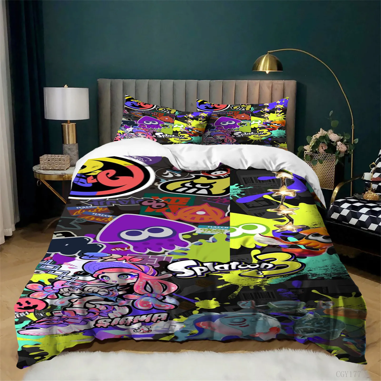 

Bedding Spla-toon Girls Group Duvet Cover Set 3pcs Lightweight Soft Duvet Cover with Zipper Comforter Quilt Cover