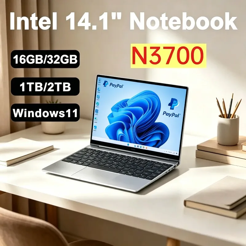 

LENO Intel N3700 Win11 DDR4 2TB SSD 16GB/32GB RAM Ultra Thin Laptop 14.1 Inch FHD New Portable Business Office Notebook PC