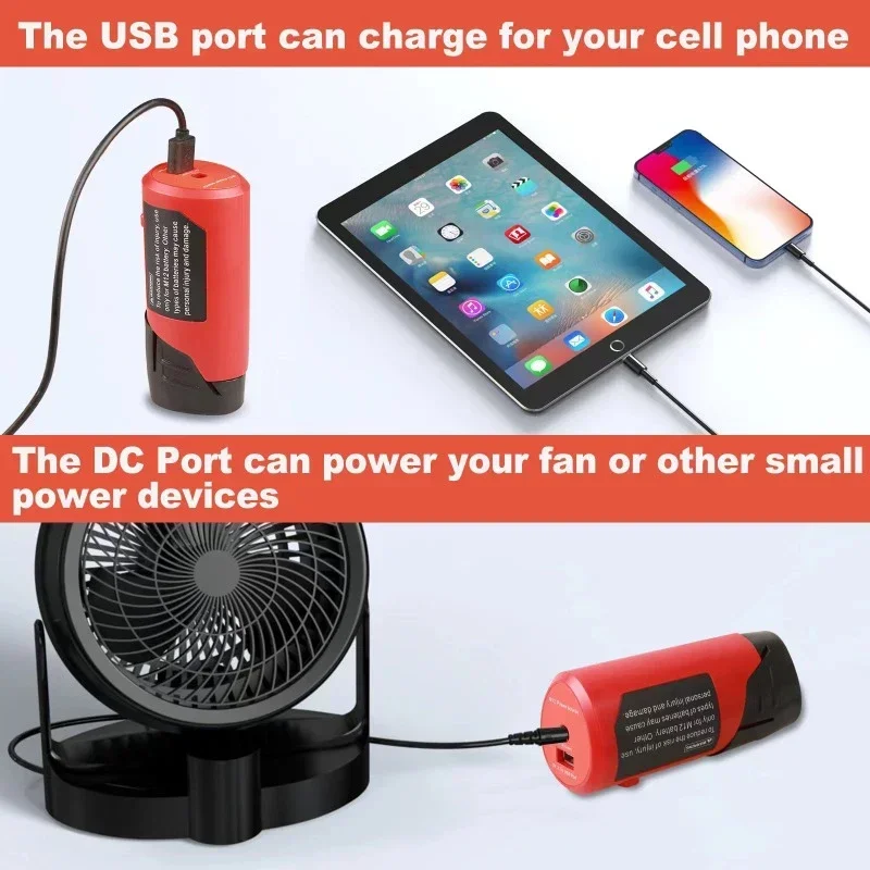 1pc USB 12V  Li-ion Power Tools Battery, M12 Power Bank To Charger Adapter Charger for Milwaukee, The Cell Phone and Hot Jacket